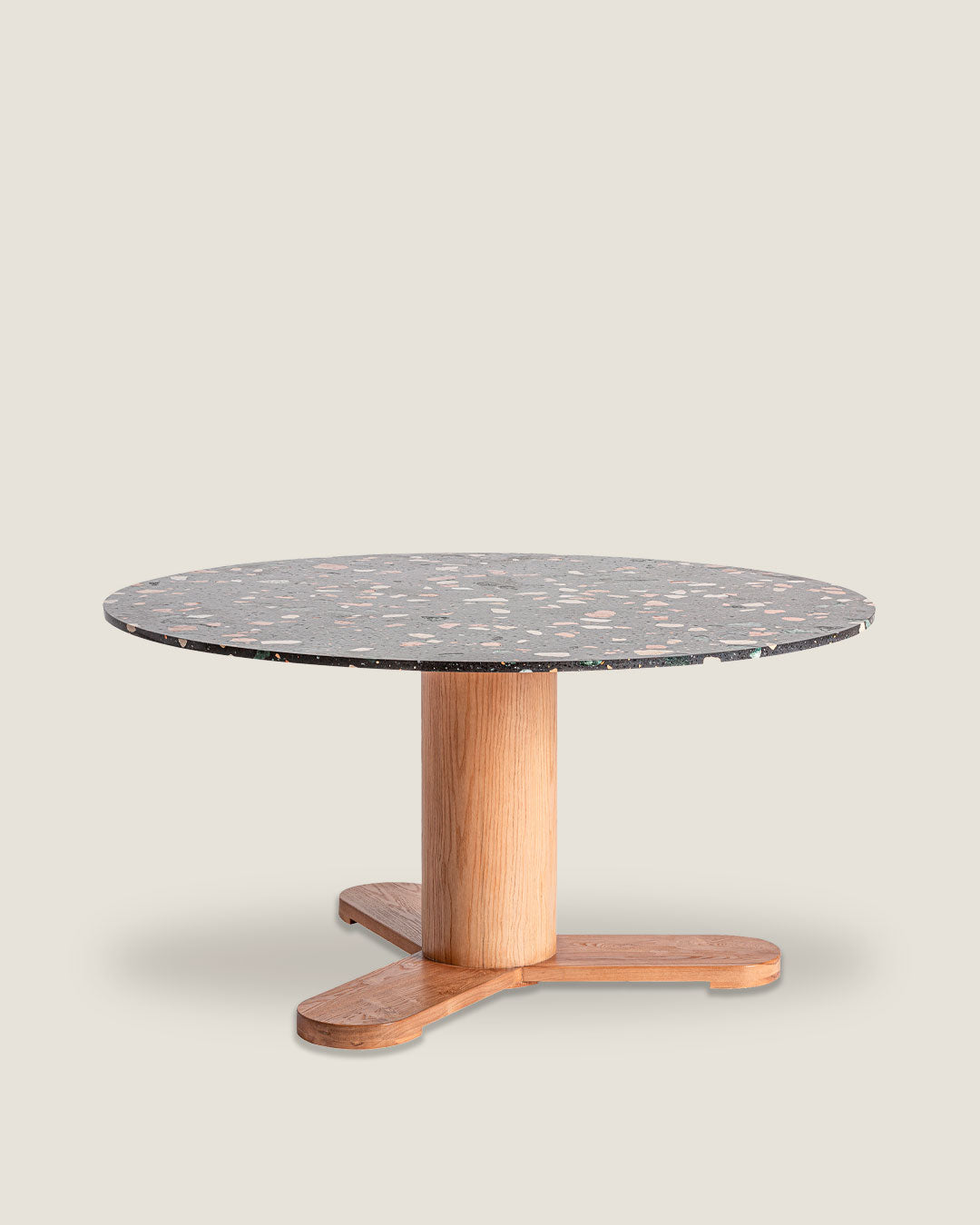 MESA DE COMEDOR DE MADERA DE PINO, MADERA DE ROBLE Y PIEDRA