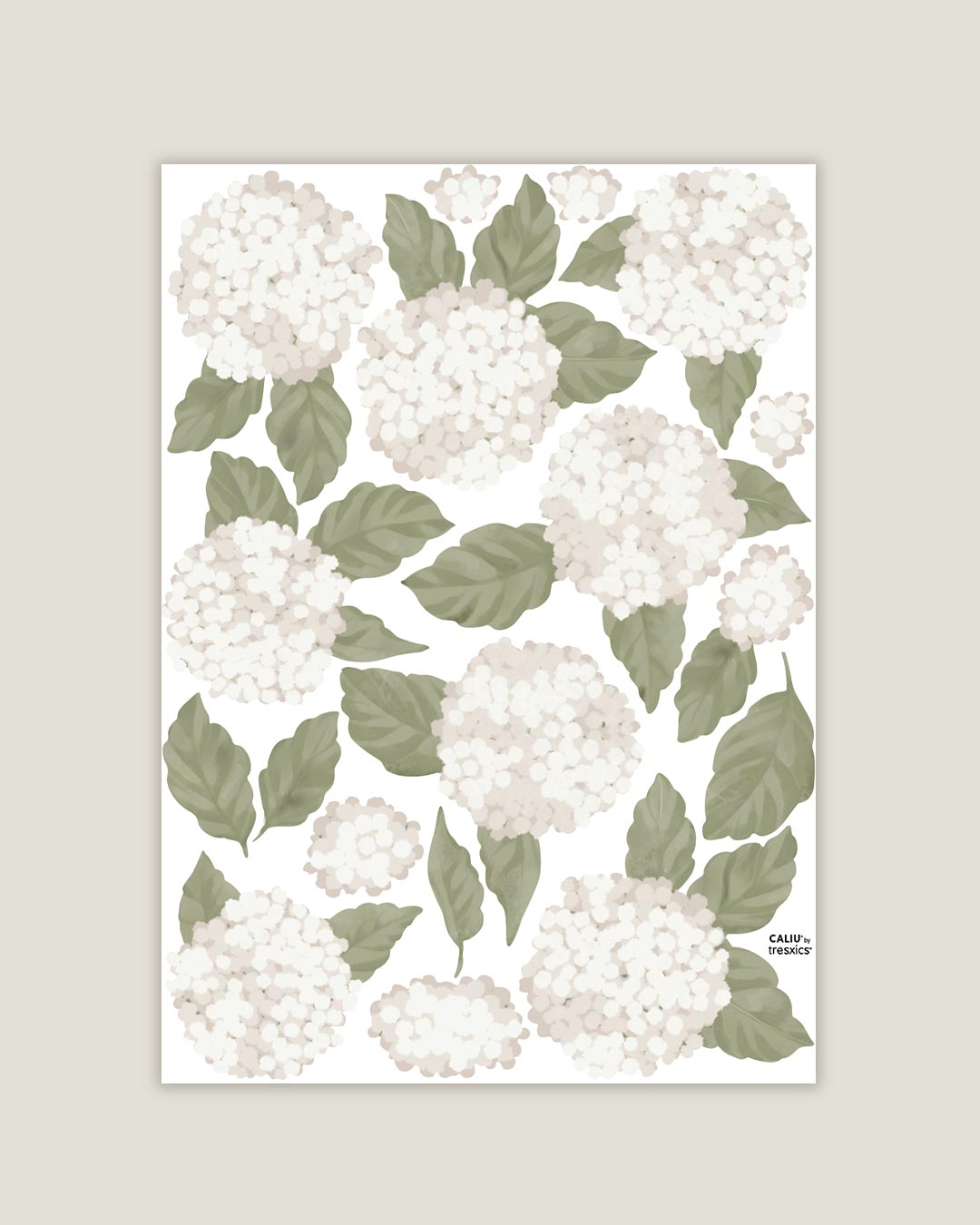 CALIU BY TRESXICS: STICKERS PARA PARED. HORTENSIAS BLANCAS. 8 LÁMINAS