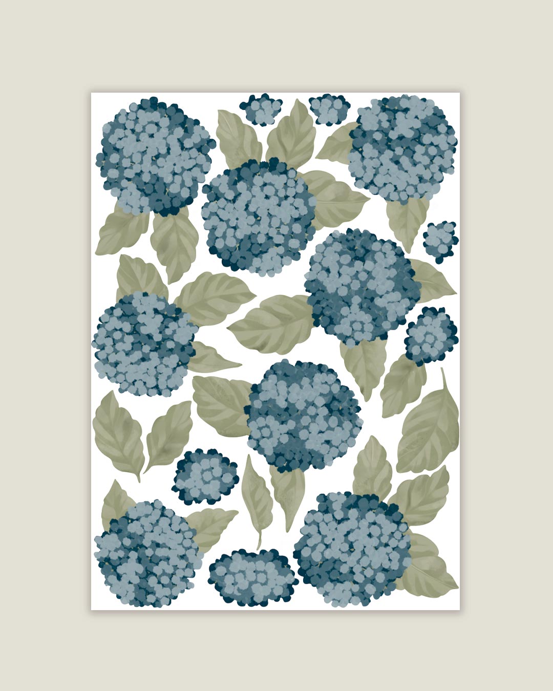 CALIU BY TRESXICS: STICKERS PARA PARED. HORTENSIAS AZULES. 8 LÁMINAS